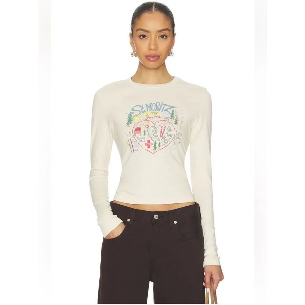 St. Moritz Is For Lovers Vintage Long Sleeve Tee in Dirty White DAYDREAMER Small